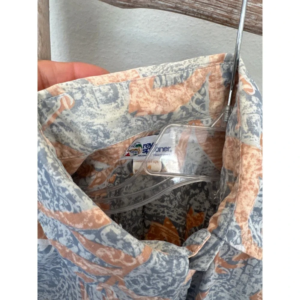 Vintage Reyn Spooner Hawaiian button-down‎ top reverse-print floral orange gray